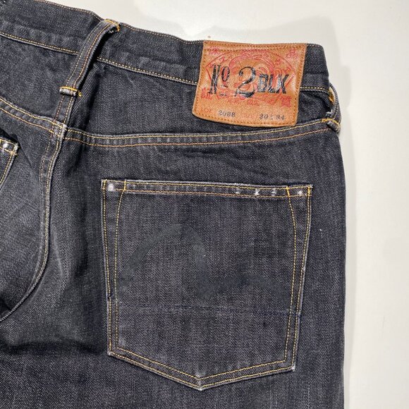 Evisu No 2 BLK Black Diacock Logo Straight Leg Selvedge Jeans mens size 30x33.5 - Picture 8 of 12